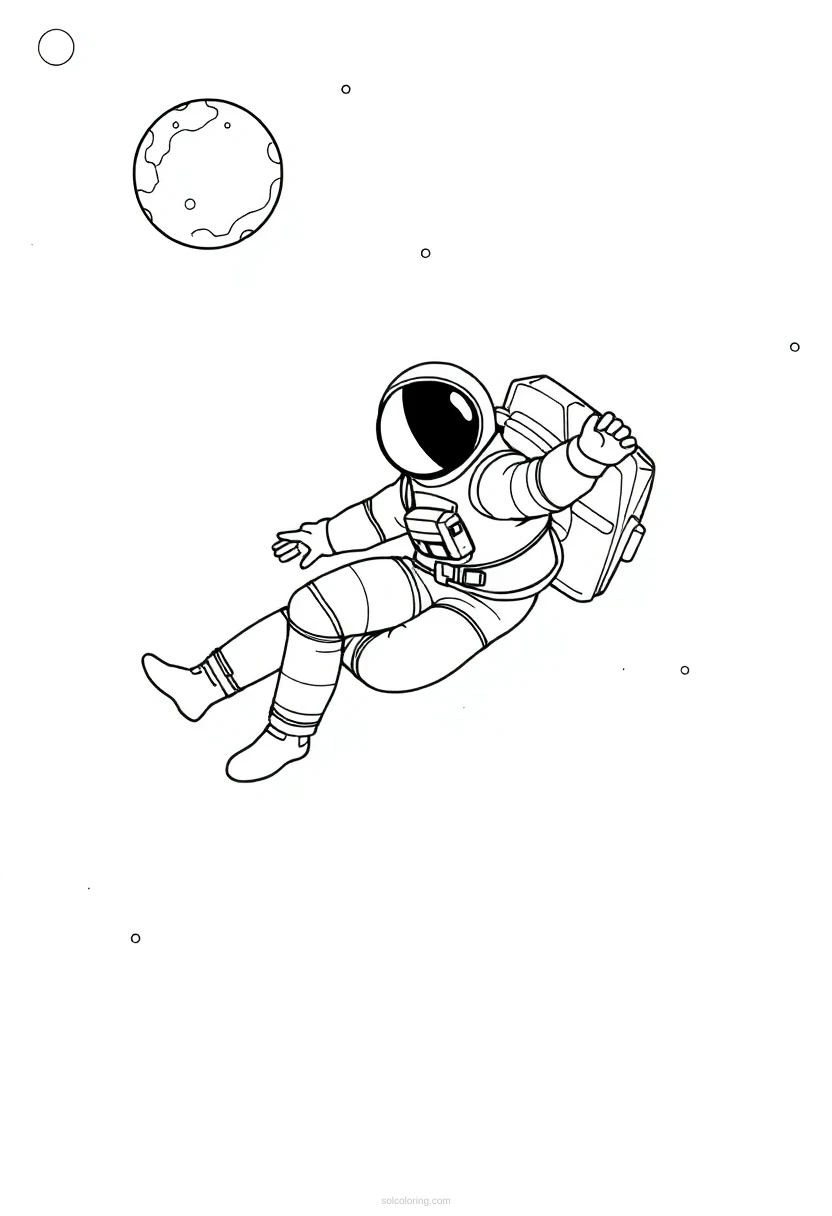 Astronaut Floating in Deep Space coloring page for kids
