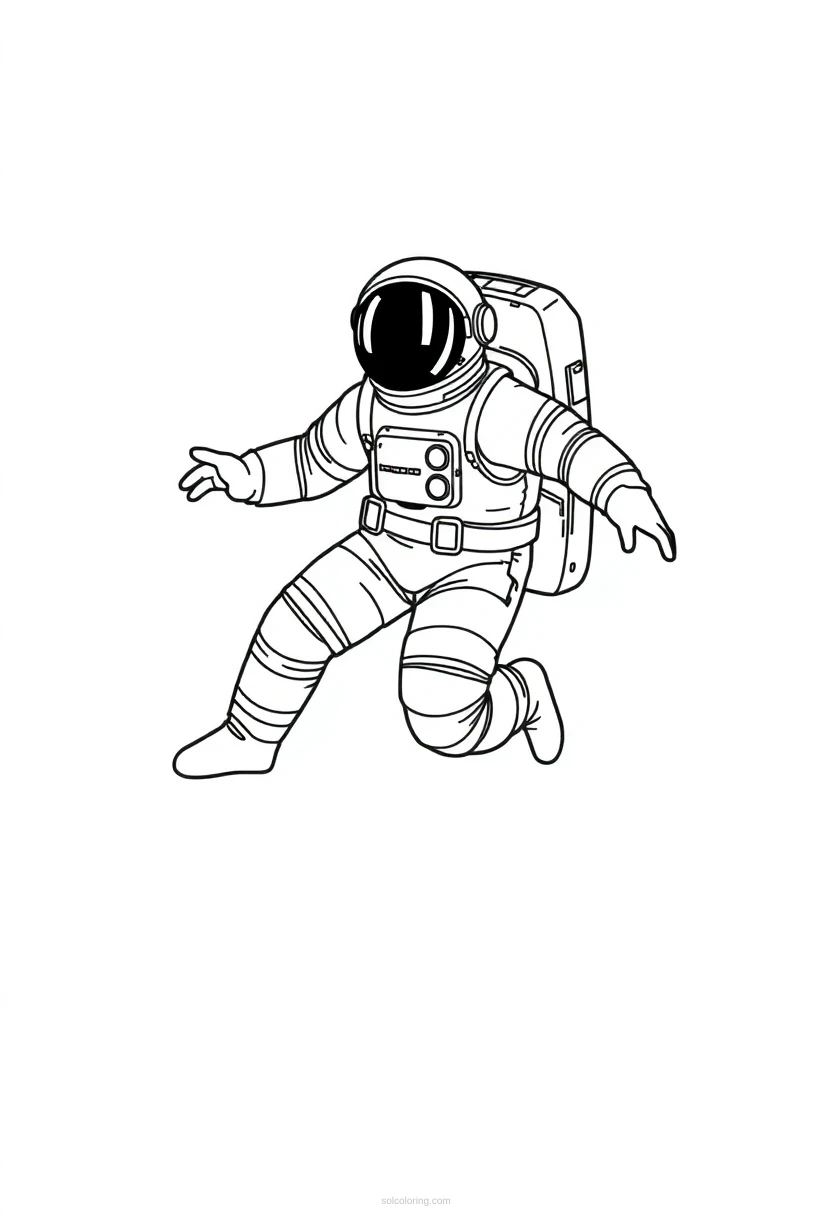 Astronaut Floating in Deep Space coloring page for kids
