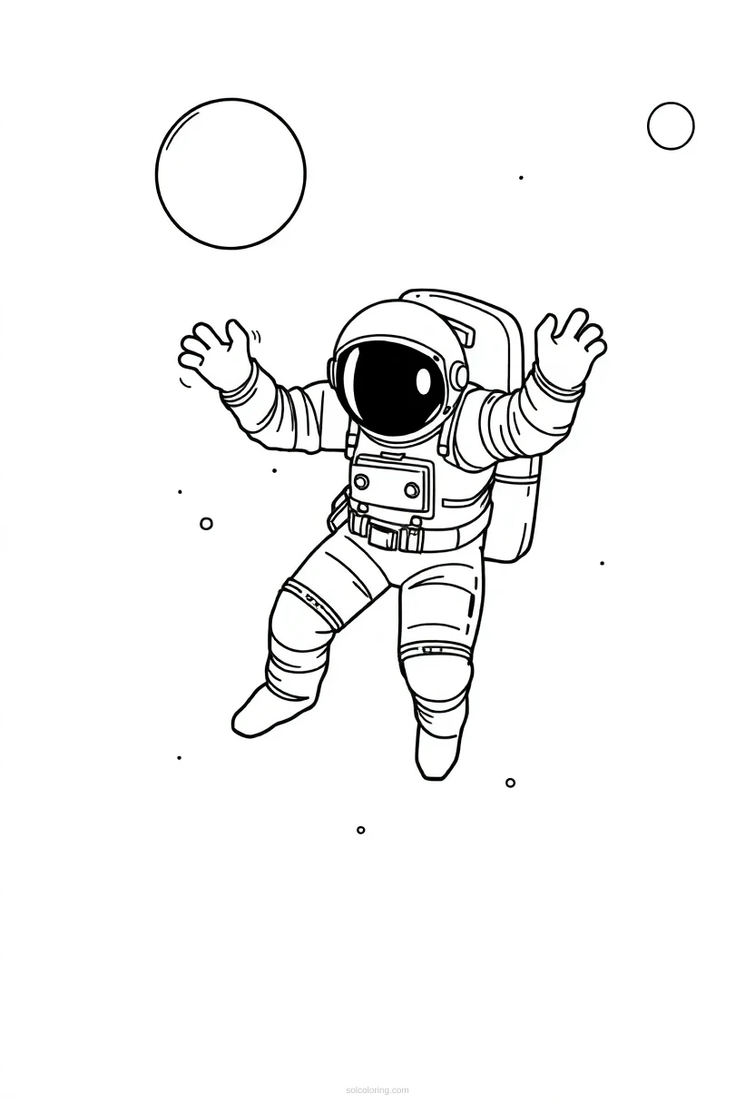 Astronaut Floating in Space coloring page for kids