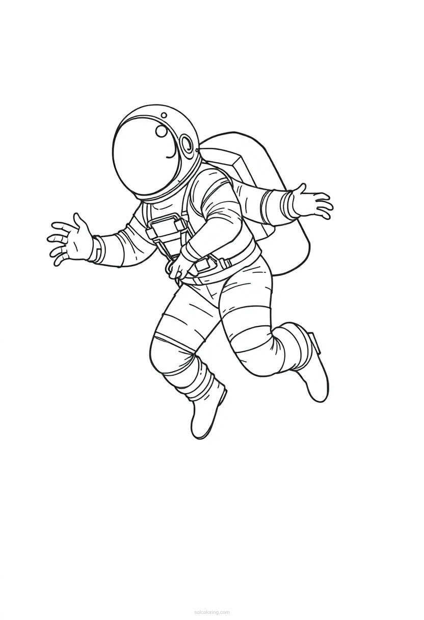 Astronaut Floating in Space coloring page for kids