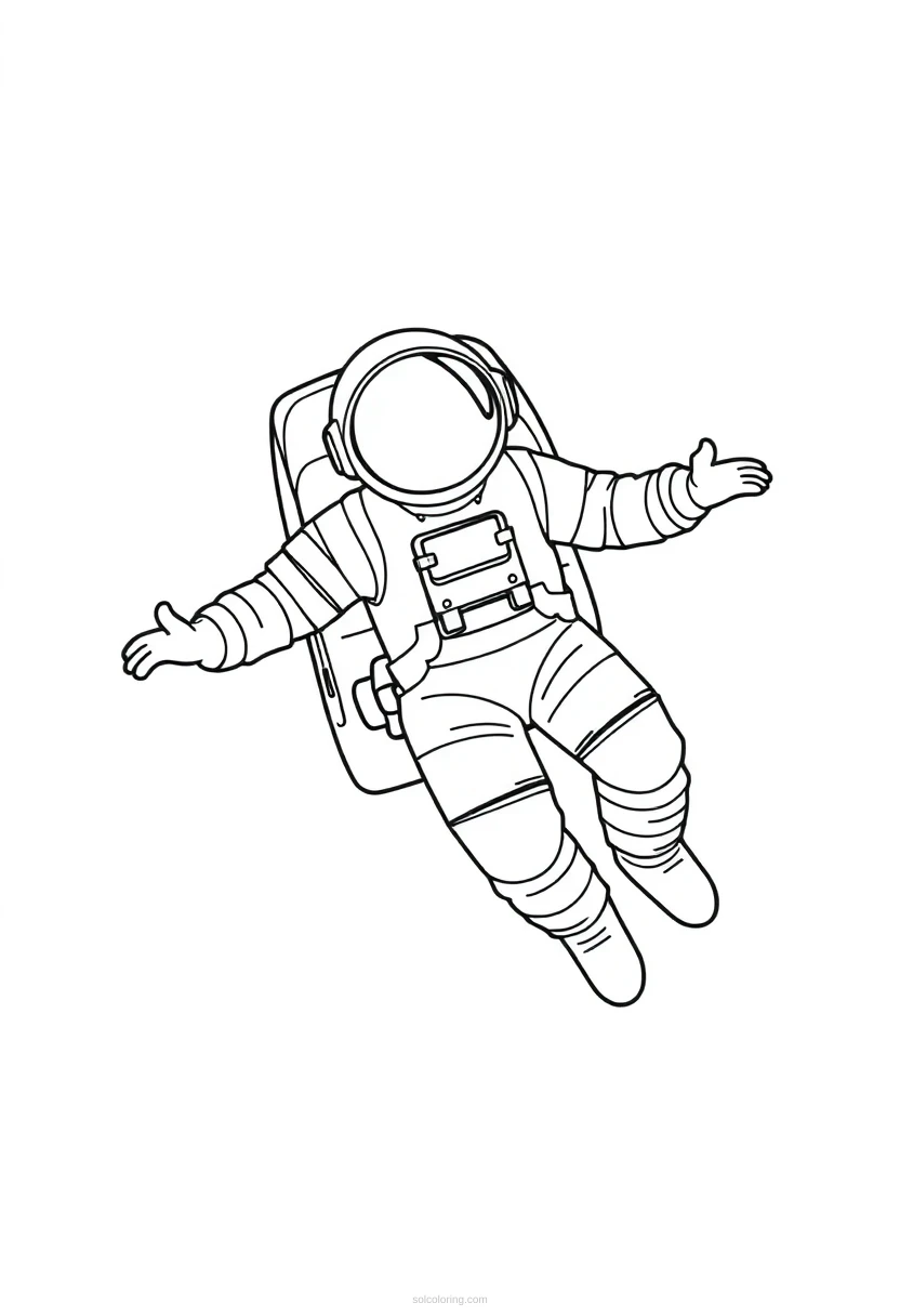 Astronaut Floating in Space coloring page for kids