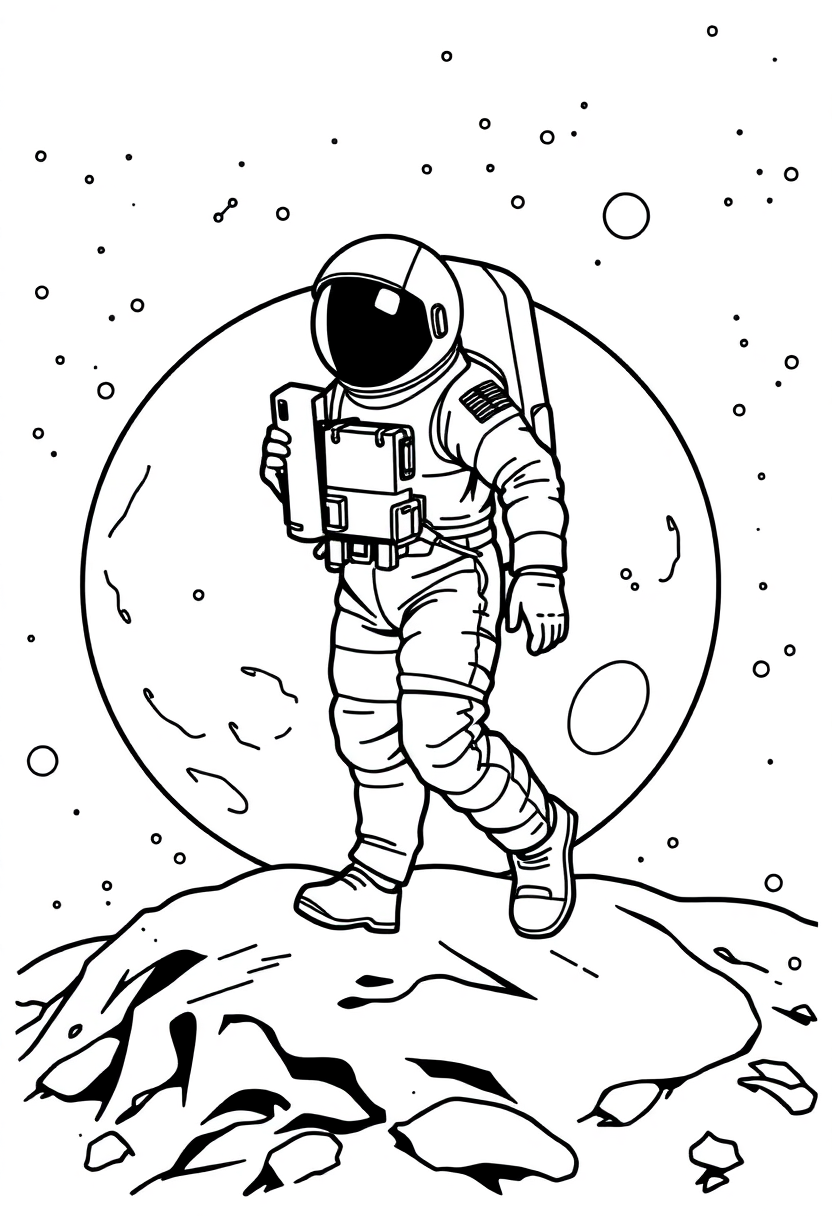 Astronaut Walking on Moon coloring page, free printable