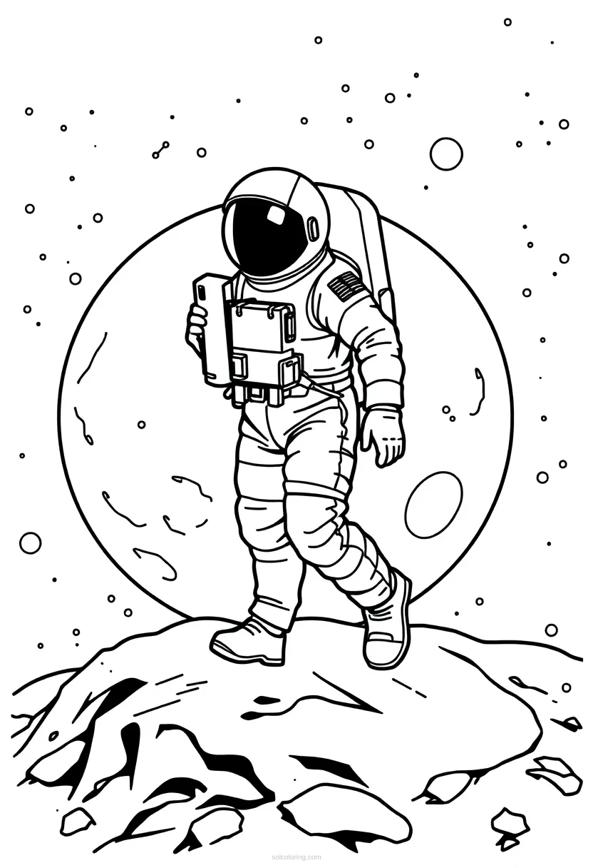 Astronaut Walking on Moon coloring page for kids