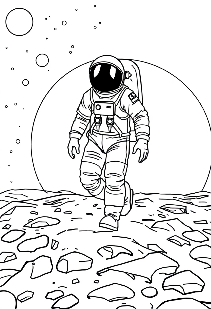 Astronaut Walking on Moon coloring page, free printable