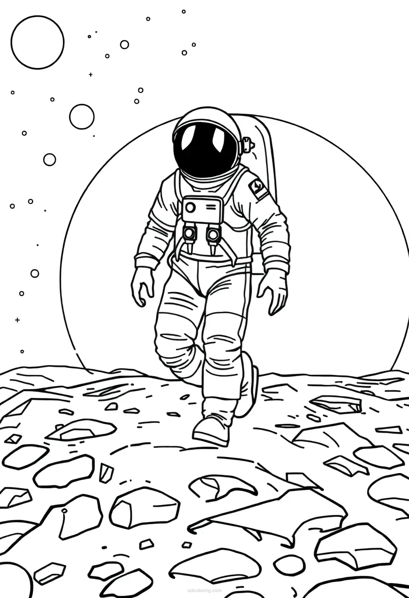 Astronaut Walking on Moon coloring page for kids