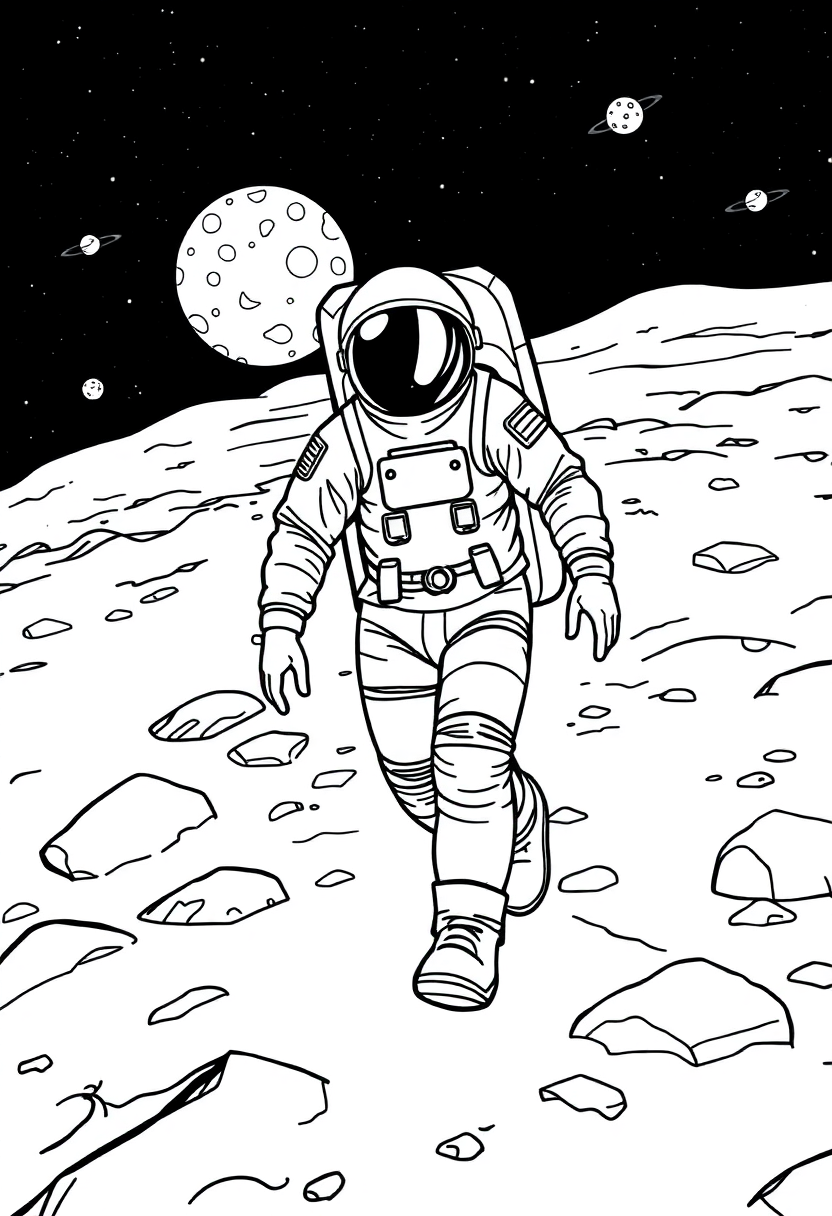 Astronaut Walking On Moon coloring pages