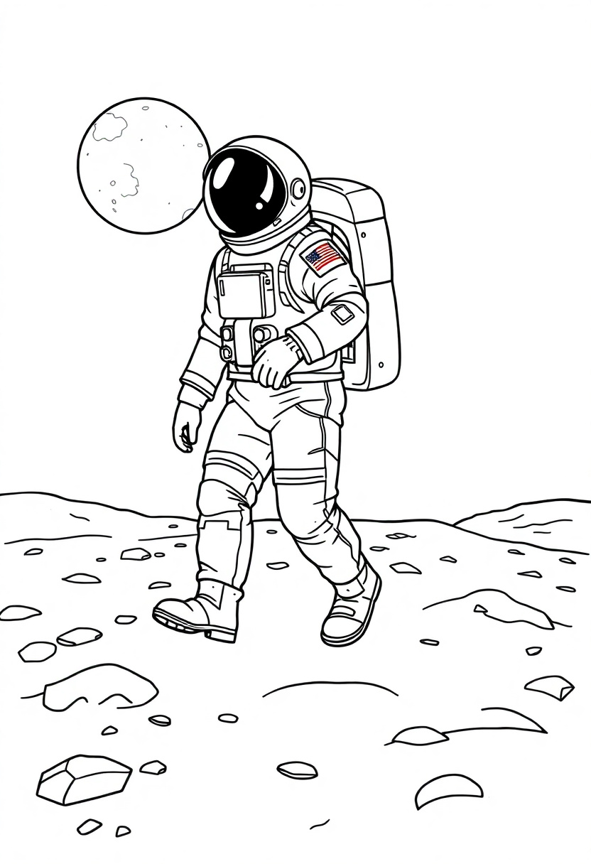 Astronaut Walking on Moon coloring page, free printable