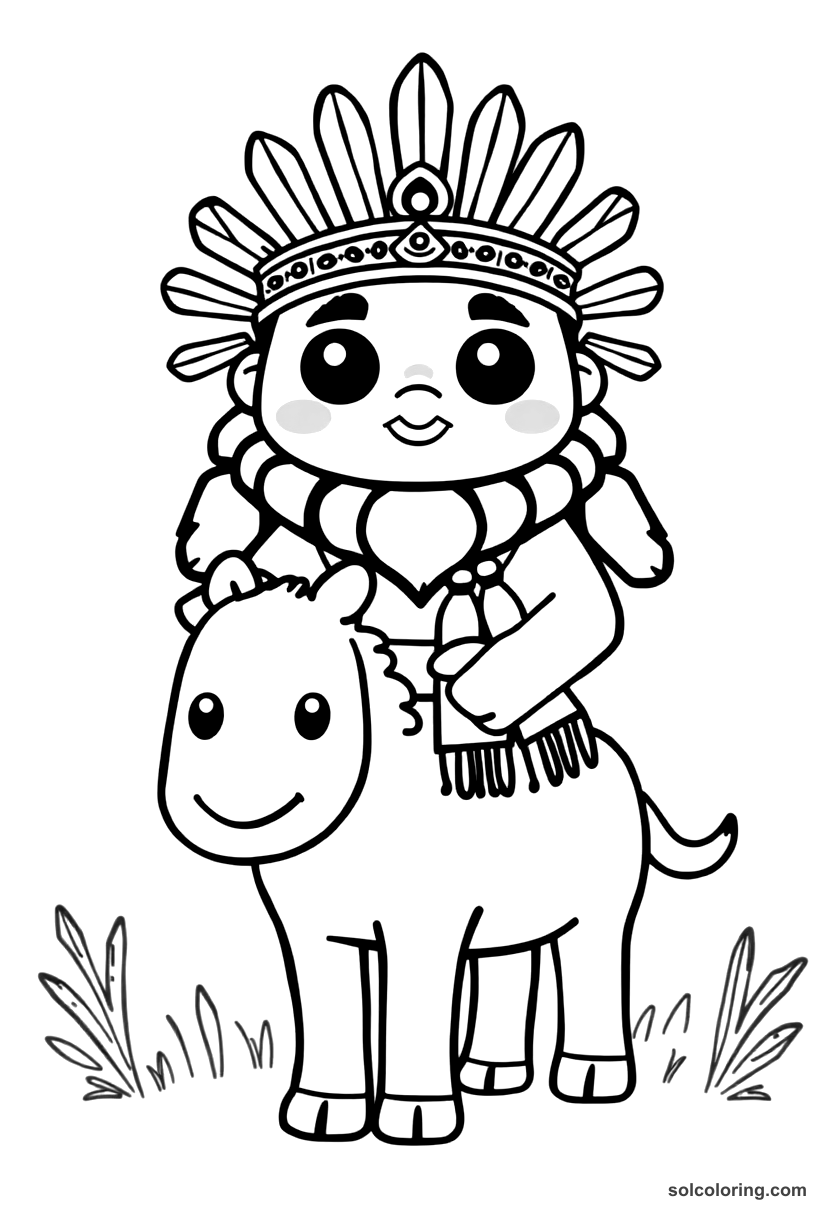 Cute Cartoon Atahualpa Inca on His Litter coloring page, free printable cute cartoon style