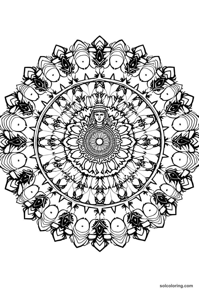 Mandala Atahualpa Inca on His Litter coloring page, free printable mandala style