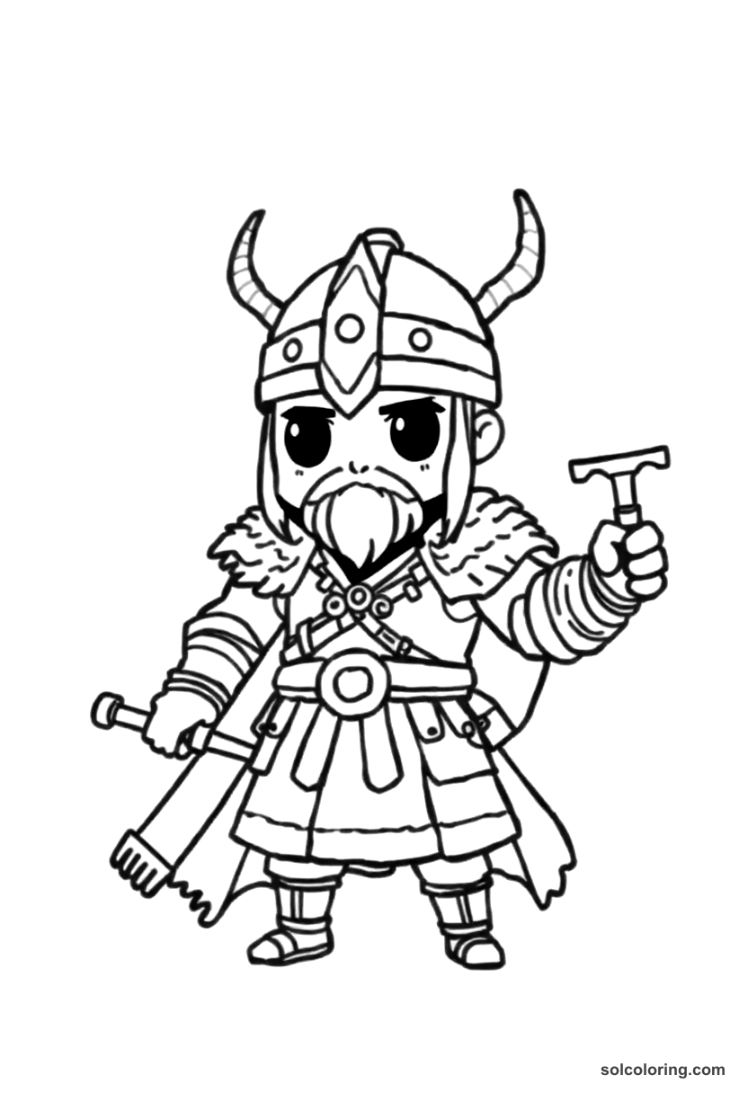 Chibi Attila the Hun Leading His Army coloring page, free printable chibi style