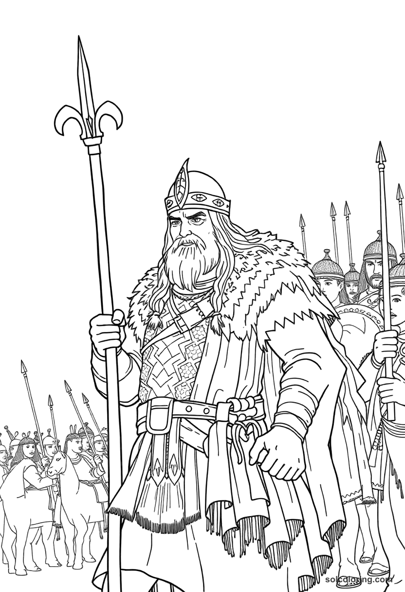 Attila the Hun Leading His Army coloring page, free printable detailed style