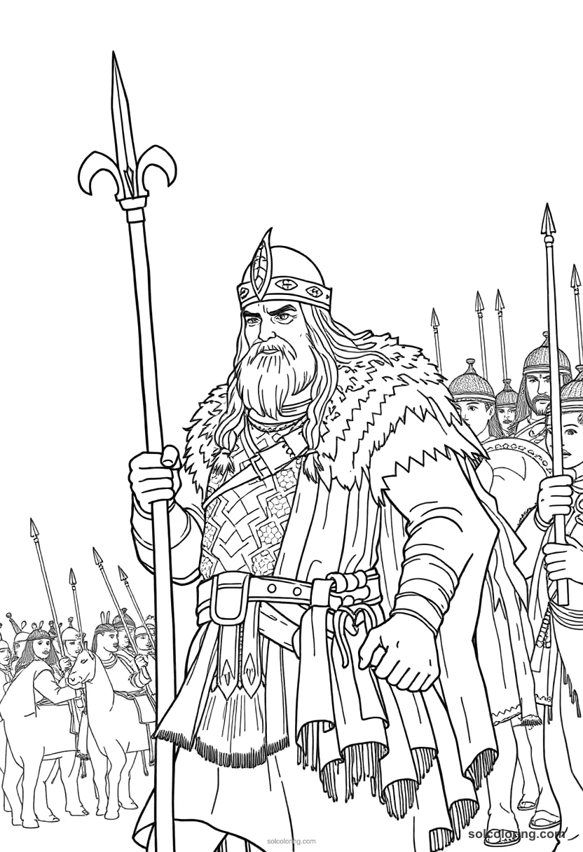 Attila the Hun Leading His Army detailed coloring page for kids