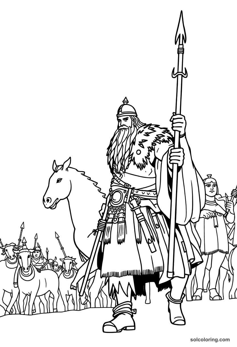 Simple Attila the Hun Leading His Army coloring page, free printable simple style
