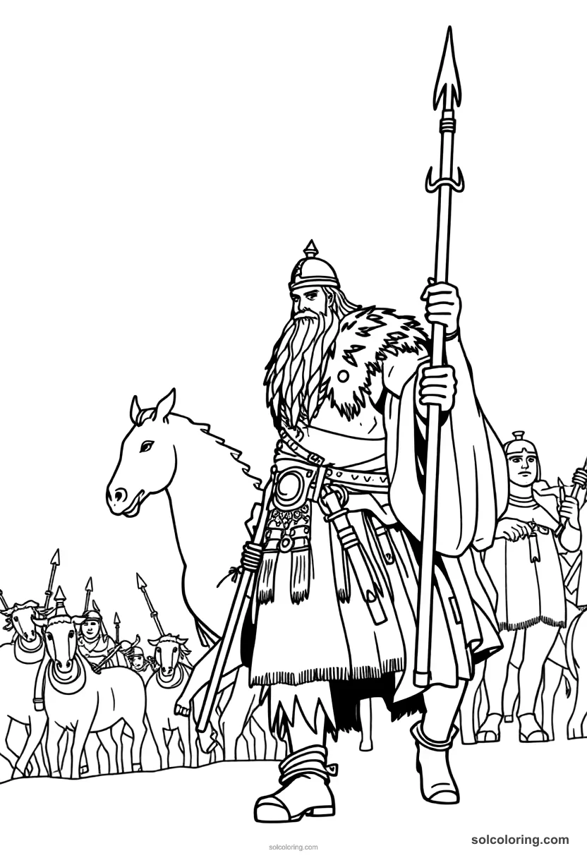 Simple Attila the Hun Leading His Army simple coloring page for kids
