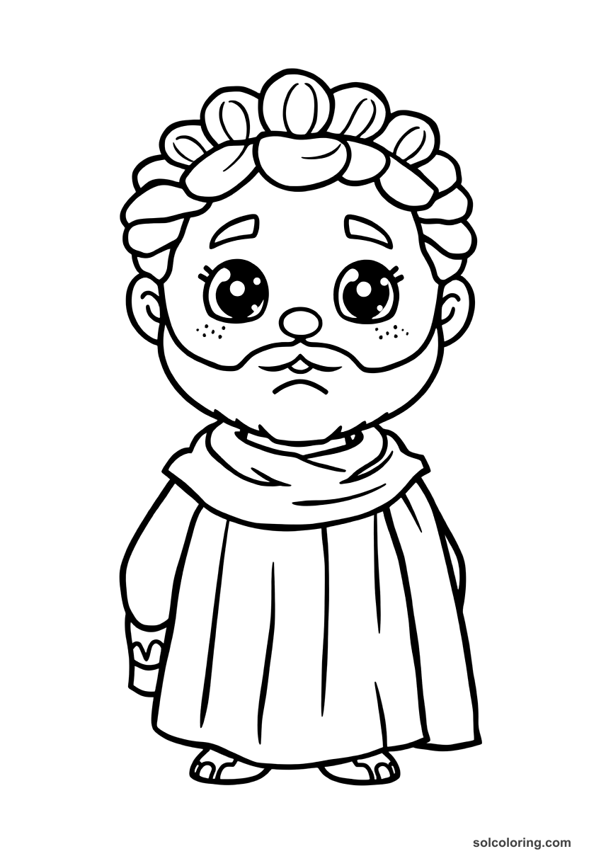 Cute Cartoon Augustus Caesar in Imperial Robes coloring page, free printable cute cartoon style