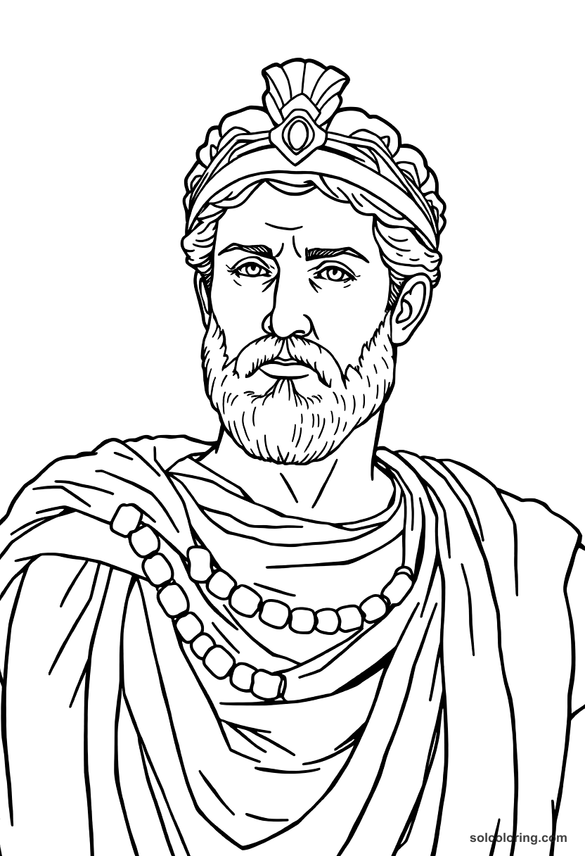 Augustus Caesar in Imperial Robes coloring page, free printable detailed style