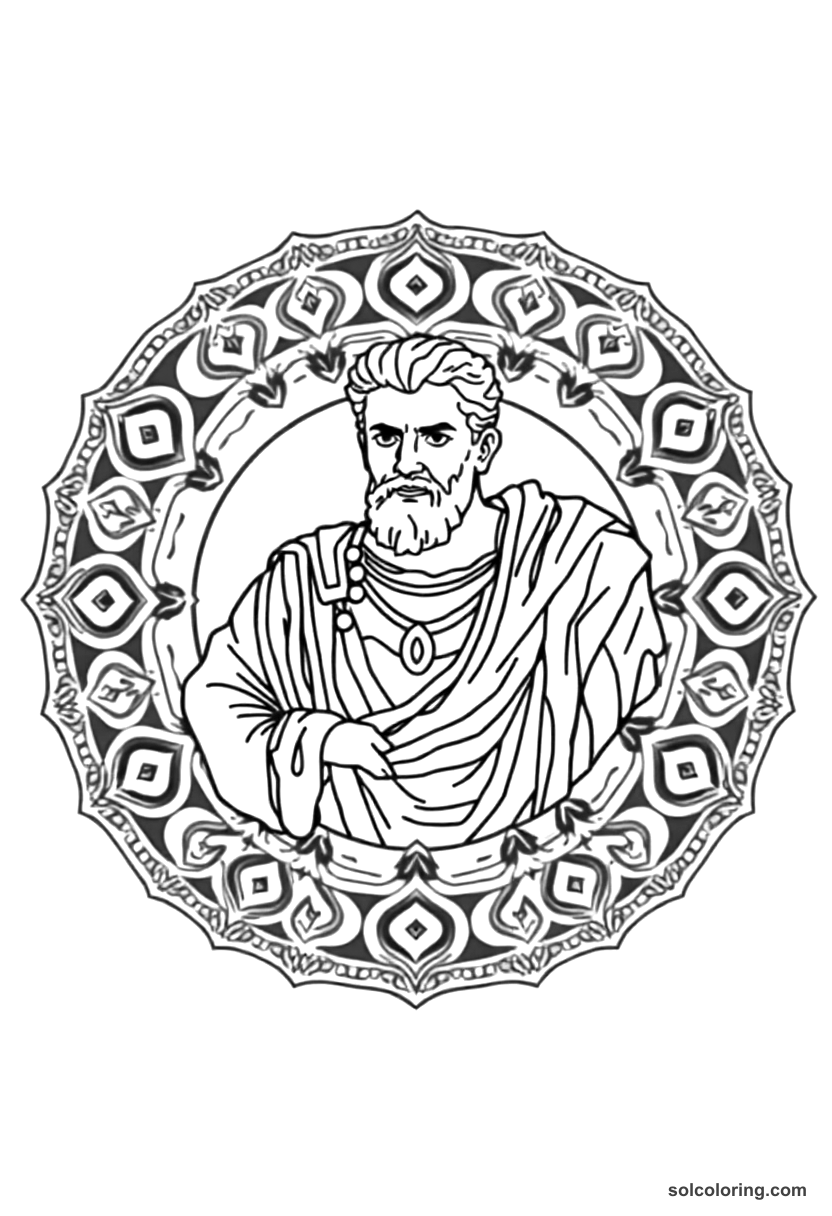 Mandala Augustus Caesar in Imperial Robes coloring page, free printable mandala style
