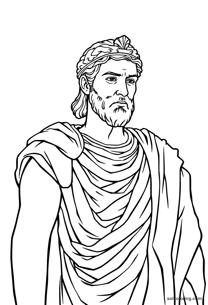 Augustus Caesar in Imperial Robes coloring page, free printable realistic style