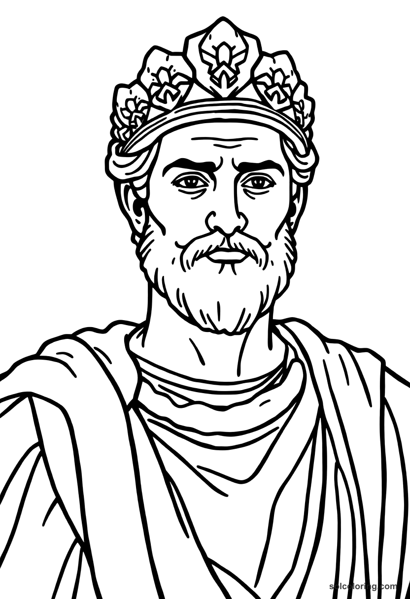 Simple Augustus Caesar in Imperial Robes coloring page, free printable simple style