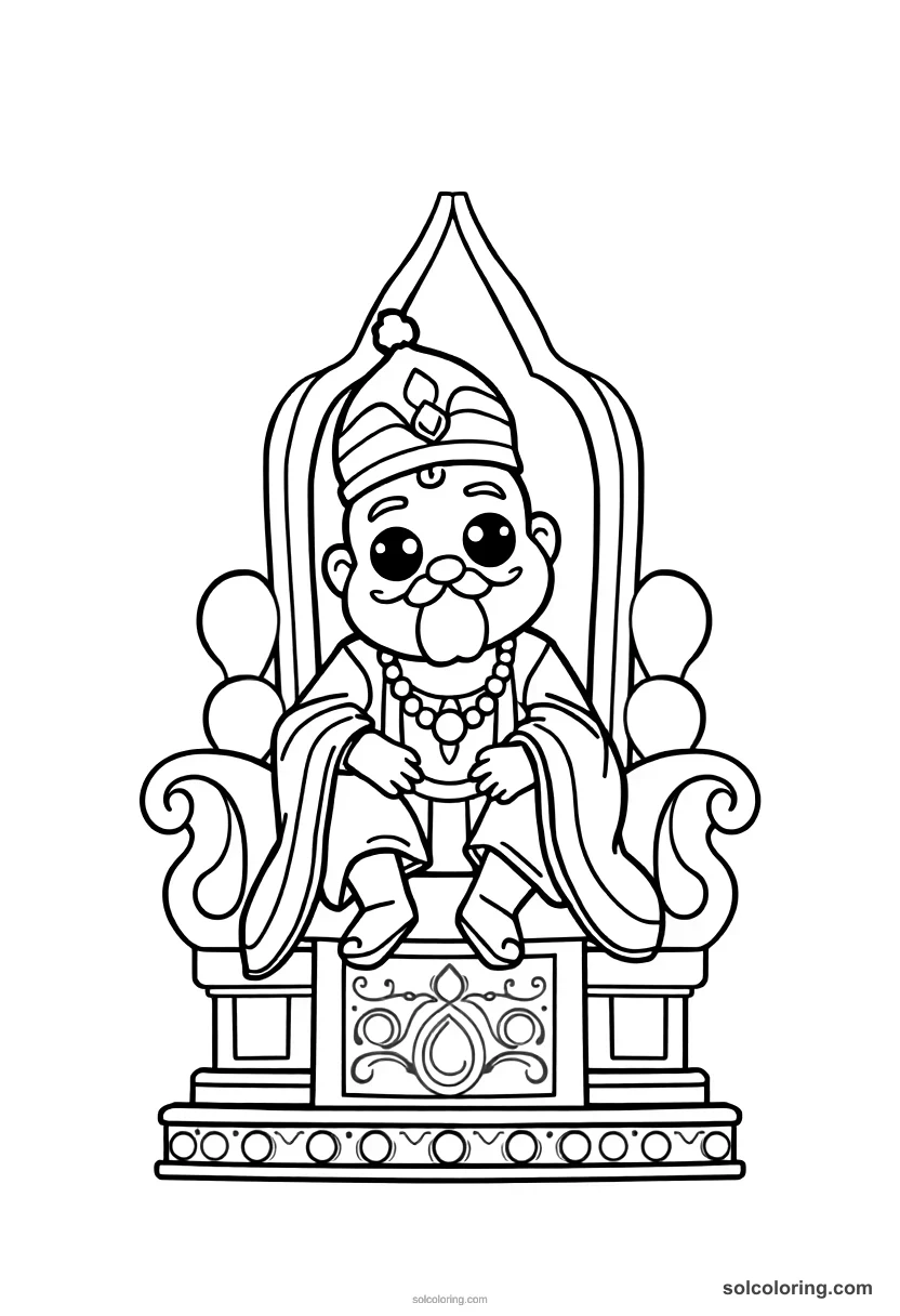 Cute Cartoon Aurangzeb on the Mughal Peacock Throne cute cartoon coloring page for kids