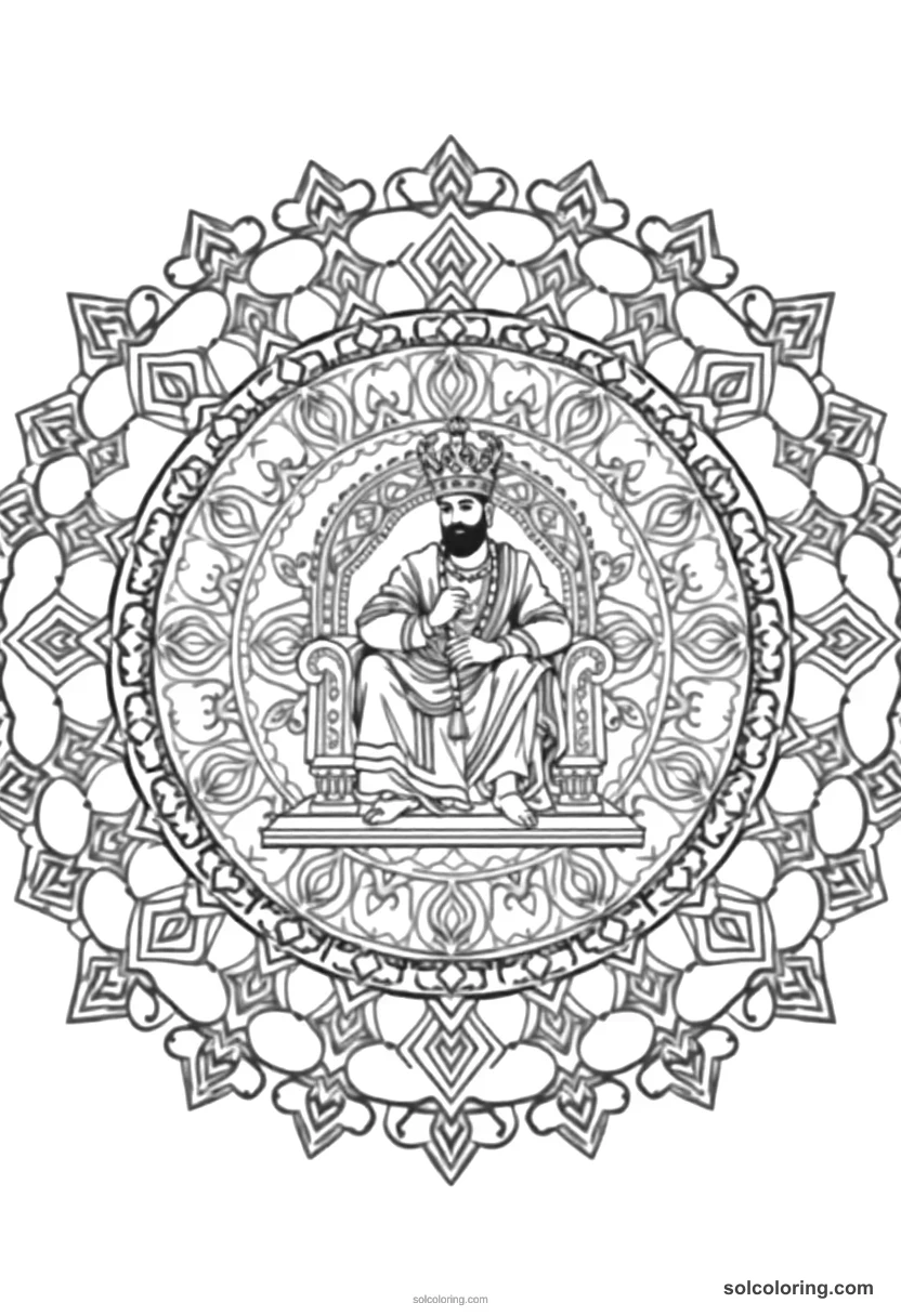Mandala Aurangzeb on the Mughal Peacock Throne mandala coloring page for kids