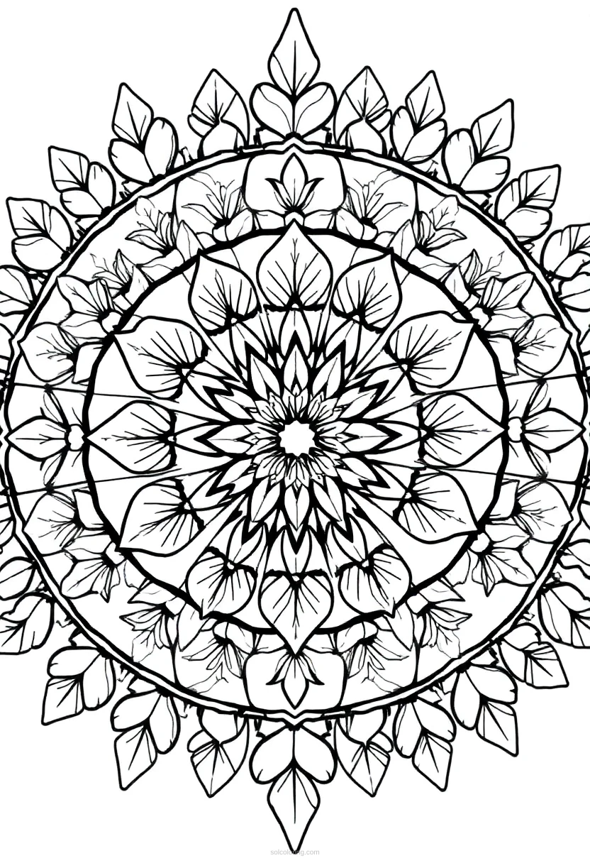 Autumn Leaves and Acorns Mandala coloring page for kids