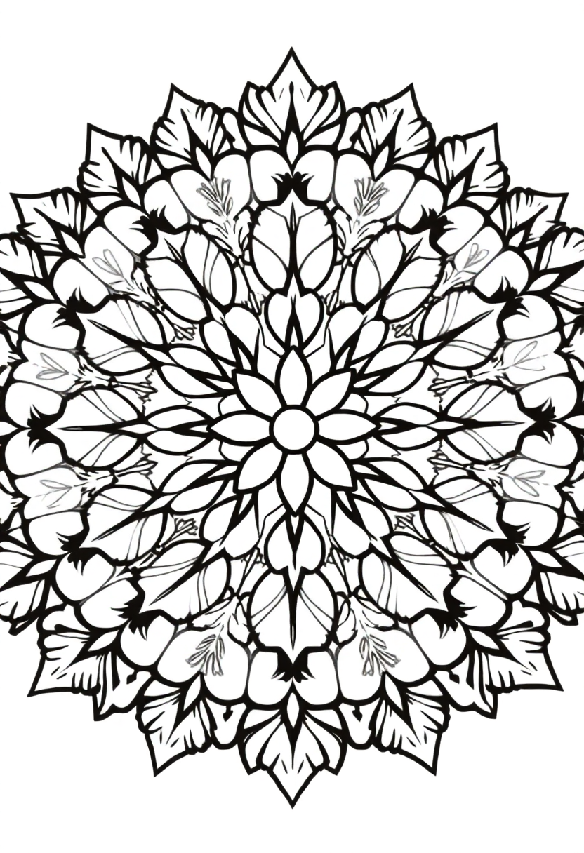 Autumn leaves and acorns mandala coloring page with intricate circular pattern of fall foliage and acorns