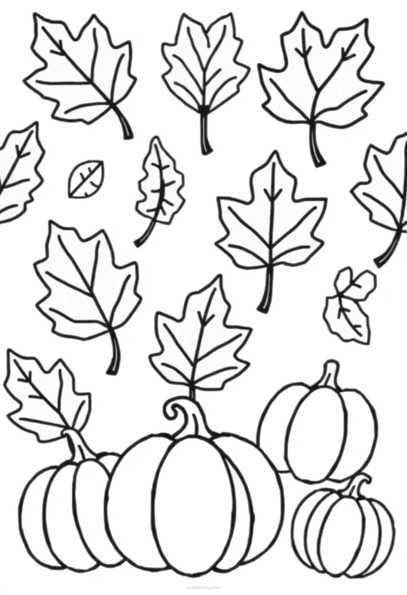 Autumn Leaves and Pumpkins coloring page for kids