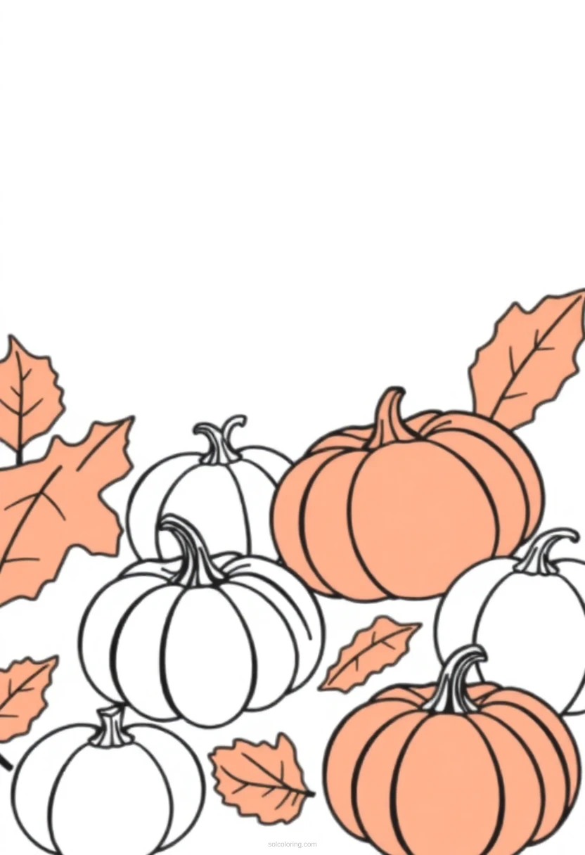 Autumn Leaves and Pumpkins coloring page for kids