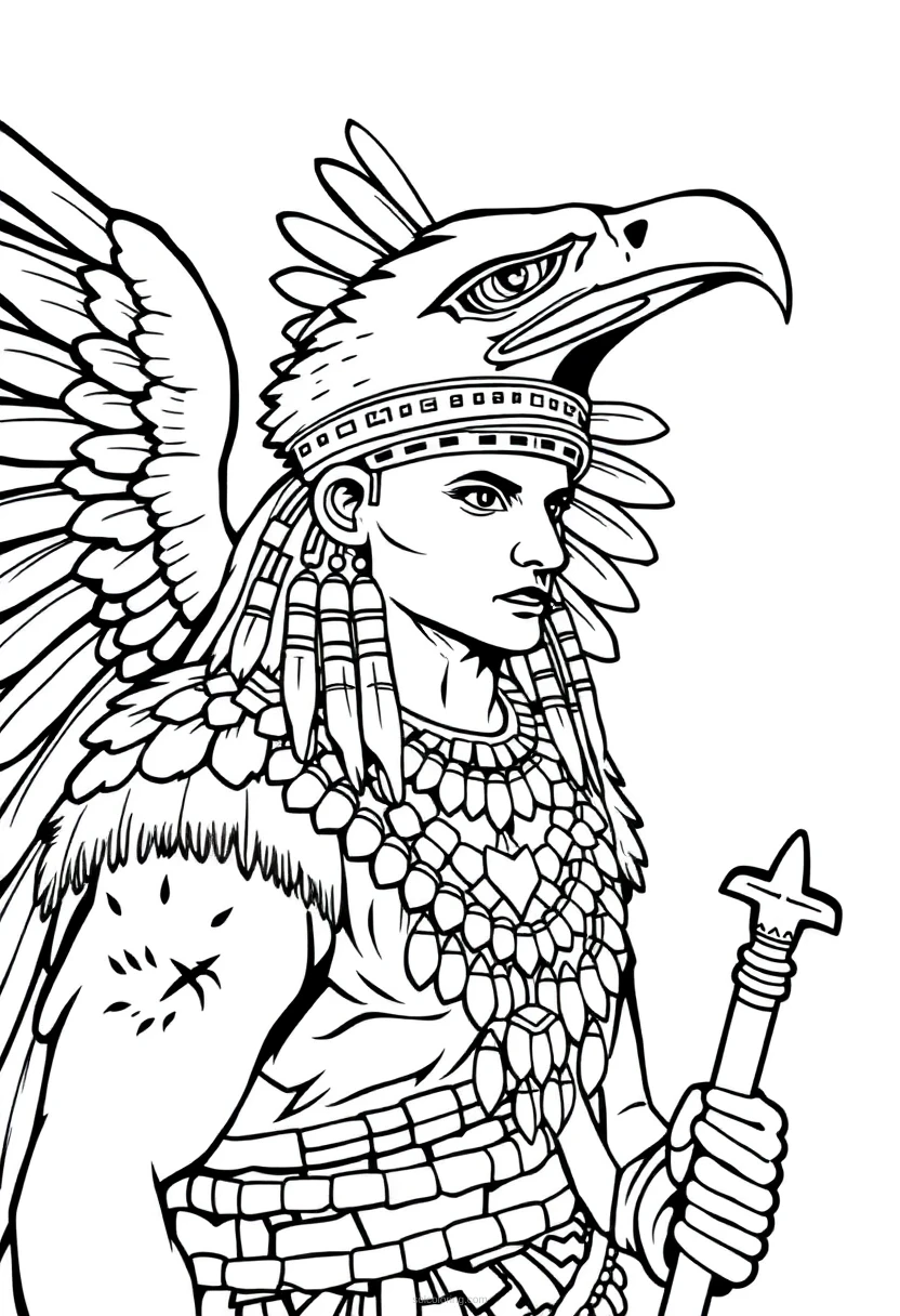 Aztec Eagle Warrior coloring page for kids