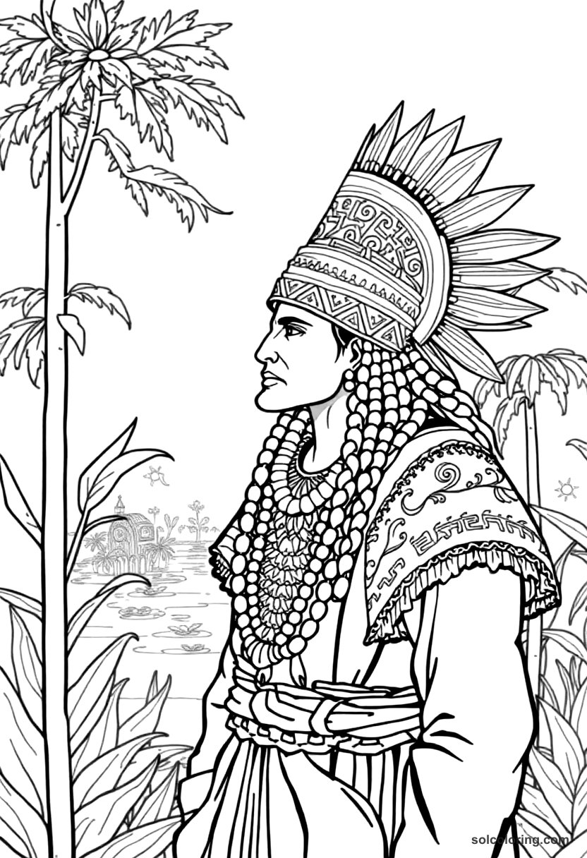 Aztec Floating Garden Chinampas coloring page, free printable detailed style