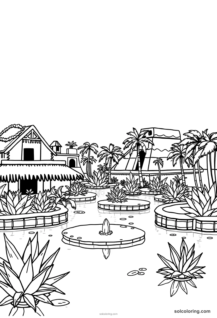 Simple Aztec Floating Garden Chinampas simple coloring page for kids