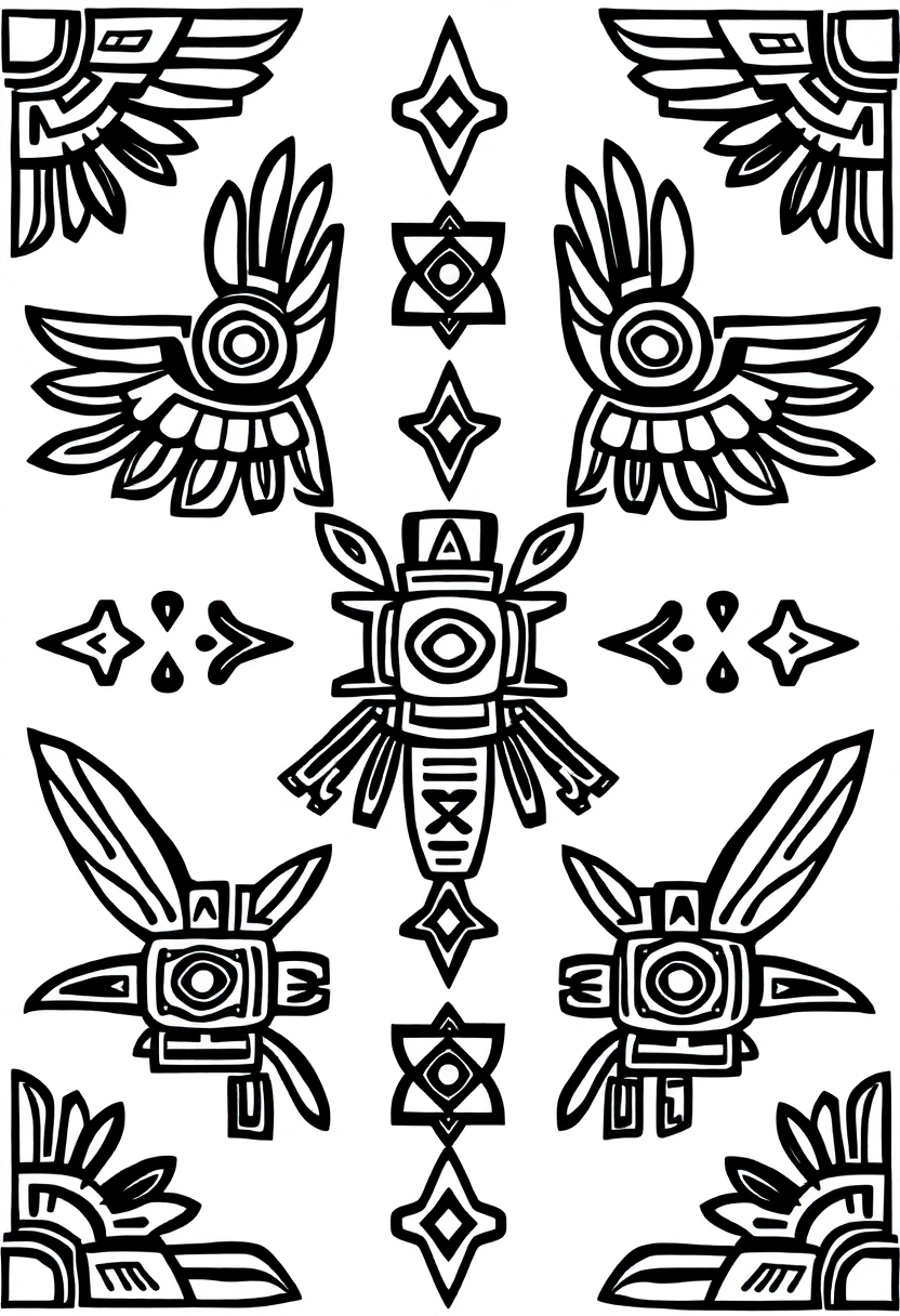 Aztec Symbol Patterns coloring page, free printable