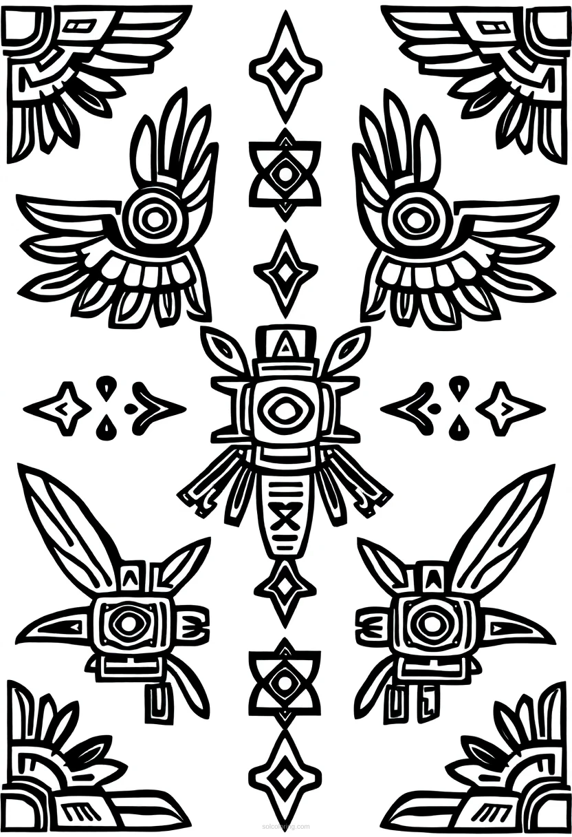 Aztec Symbol Patterns coloring page for kids