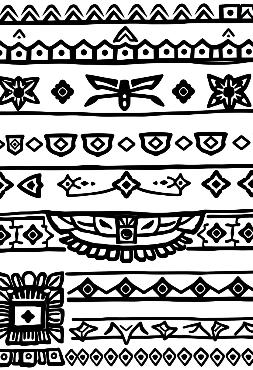 Aztec Symbol Patterns coloring page, free printable