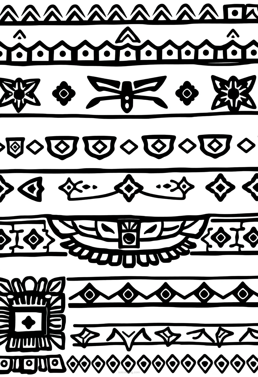 Aztec Symbol Patterns coloring page for kids