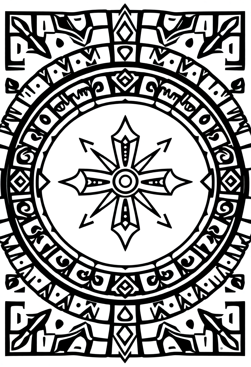 Aztec Symbol Patterns coloring page, free printable