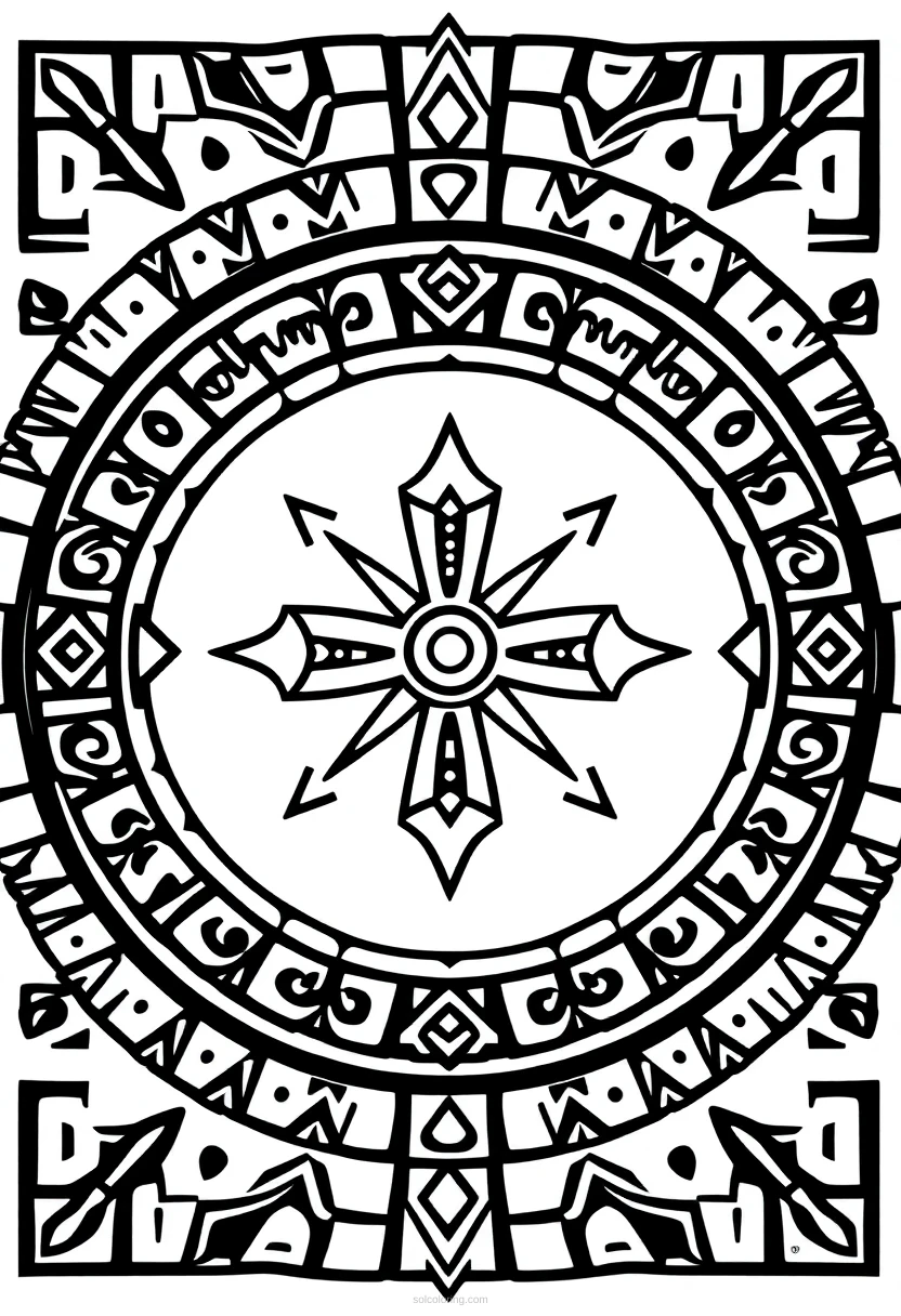 Aztec Symbol Patterns coloring page for kids