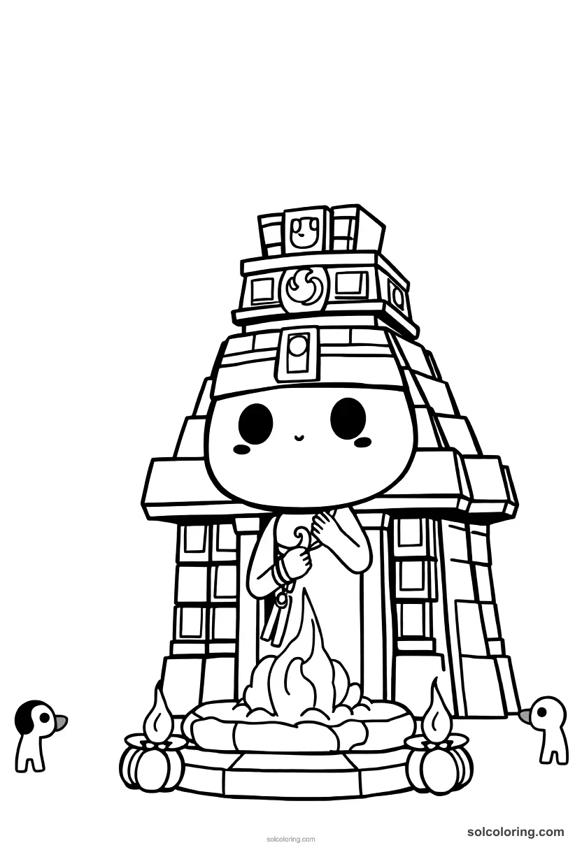 Chibi Aztec Temple Sacrifice Ceremony chibi coloring page for kids