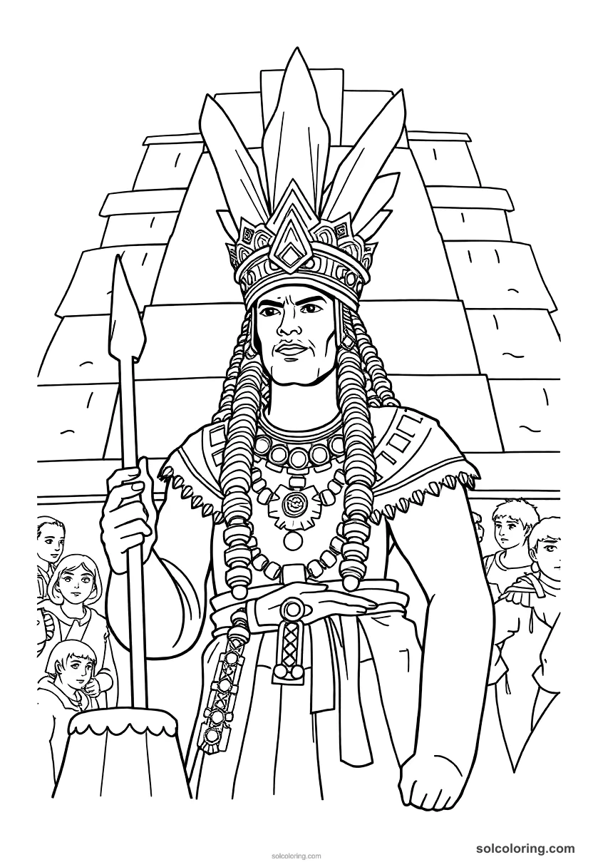 Aztec Temple Sacrifice Ceremony detailed coloring page for kids