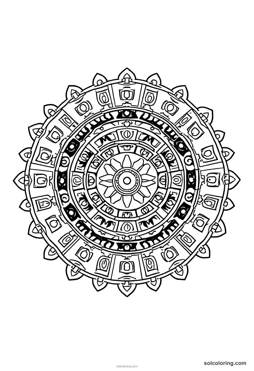 Mandala Aztec Temple Sacrifice Ceremony mandala coloring page for kids
