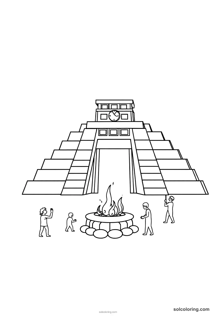 Simple Aztec Temple Sacrifice Ceremony simple coloring page for kids