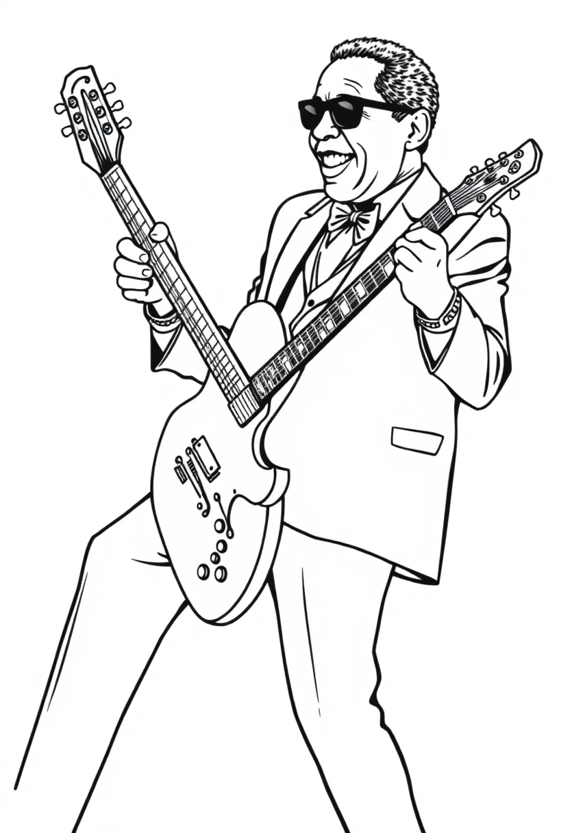 B.B. King with Guitar coloring page, free printable