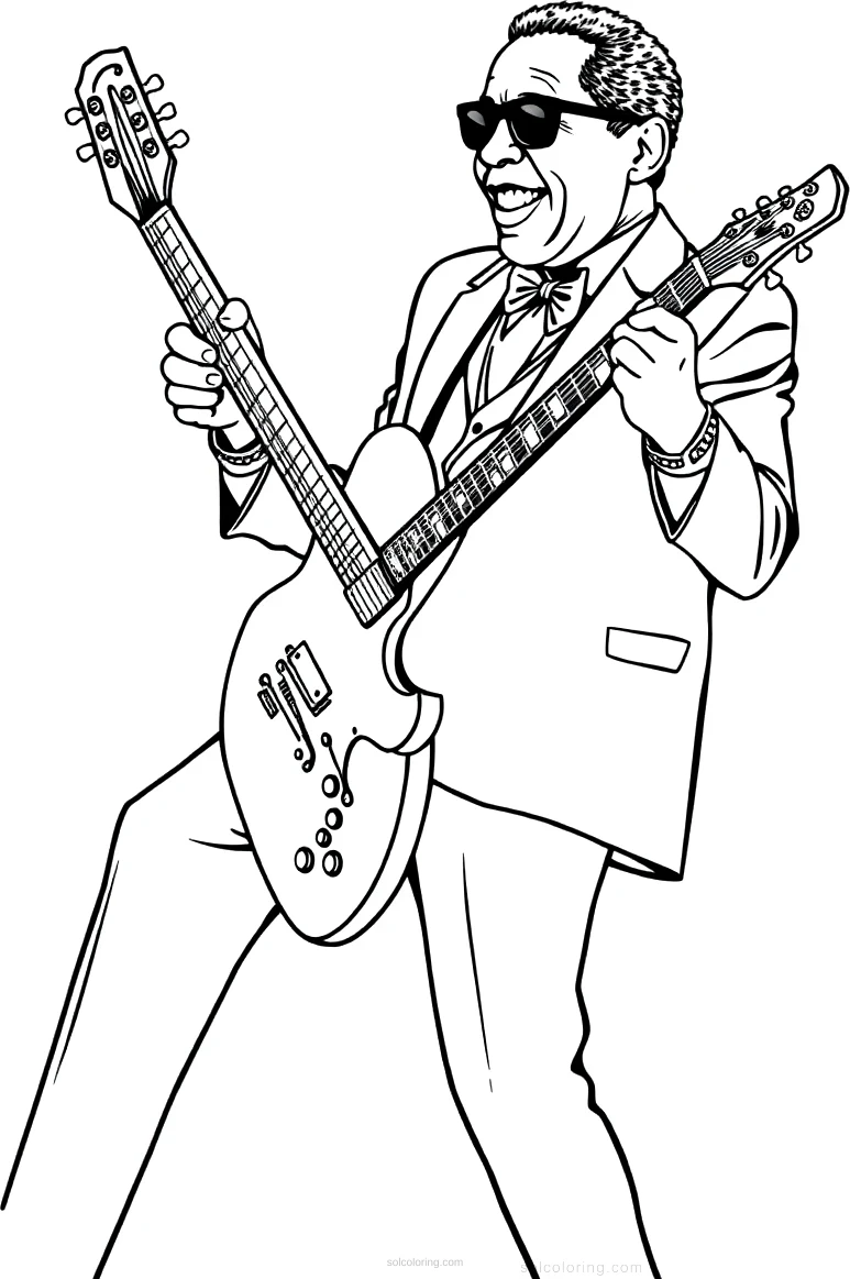 B.B. King with Guitar coloring page for kids