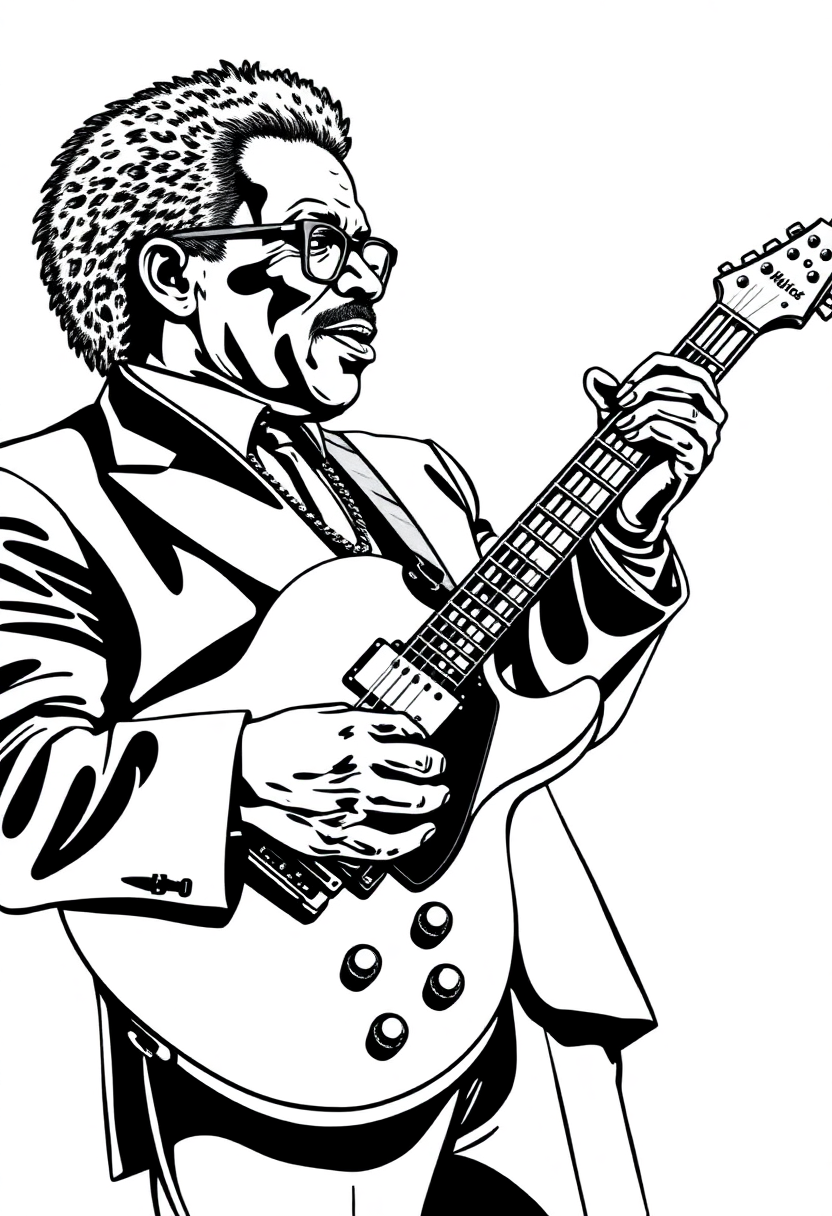 B.B. King with Guitar coloring page, free printable