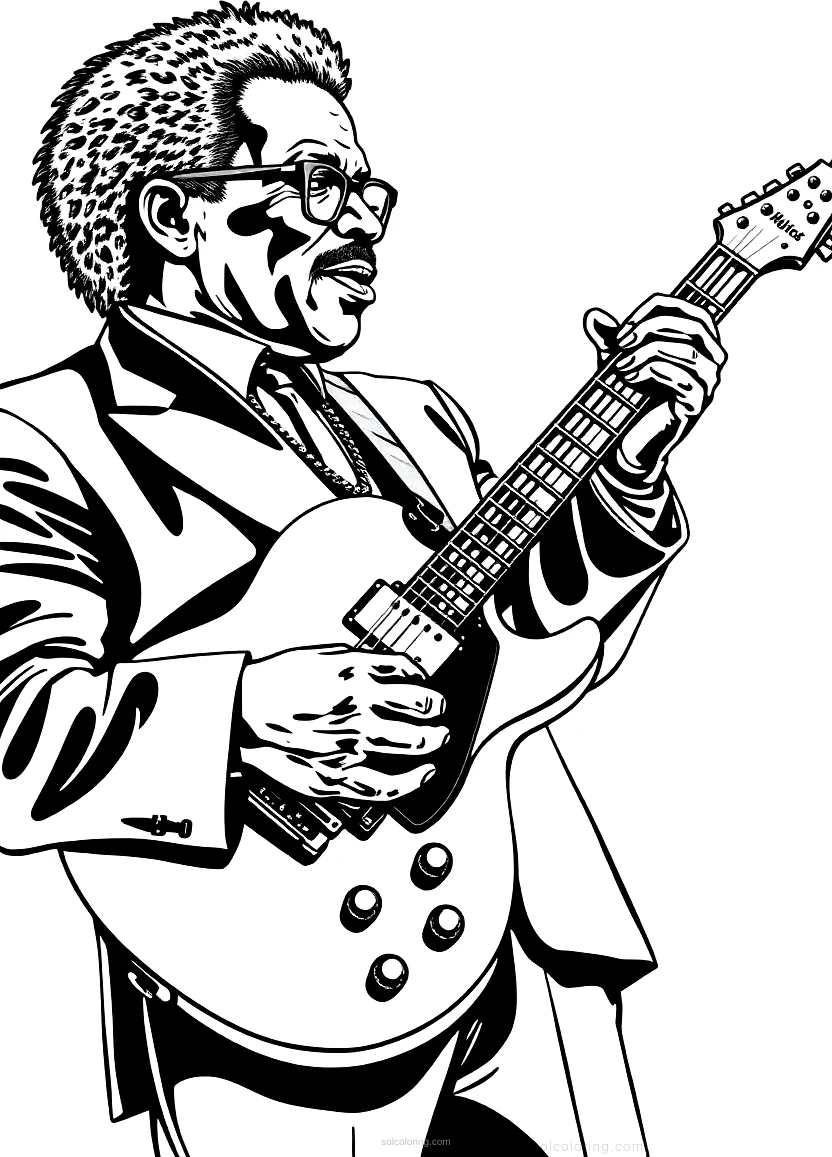 B.B. King with Guitar coloring page for kids