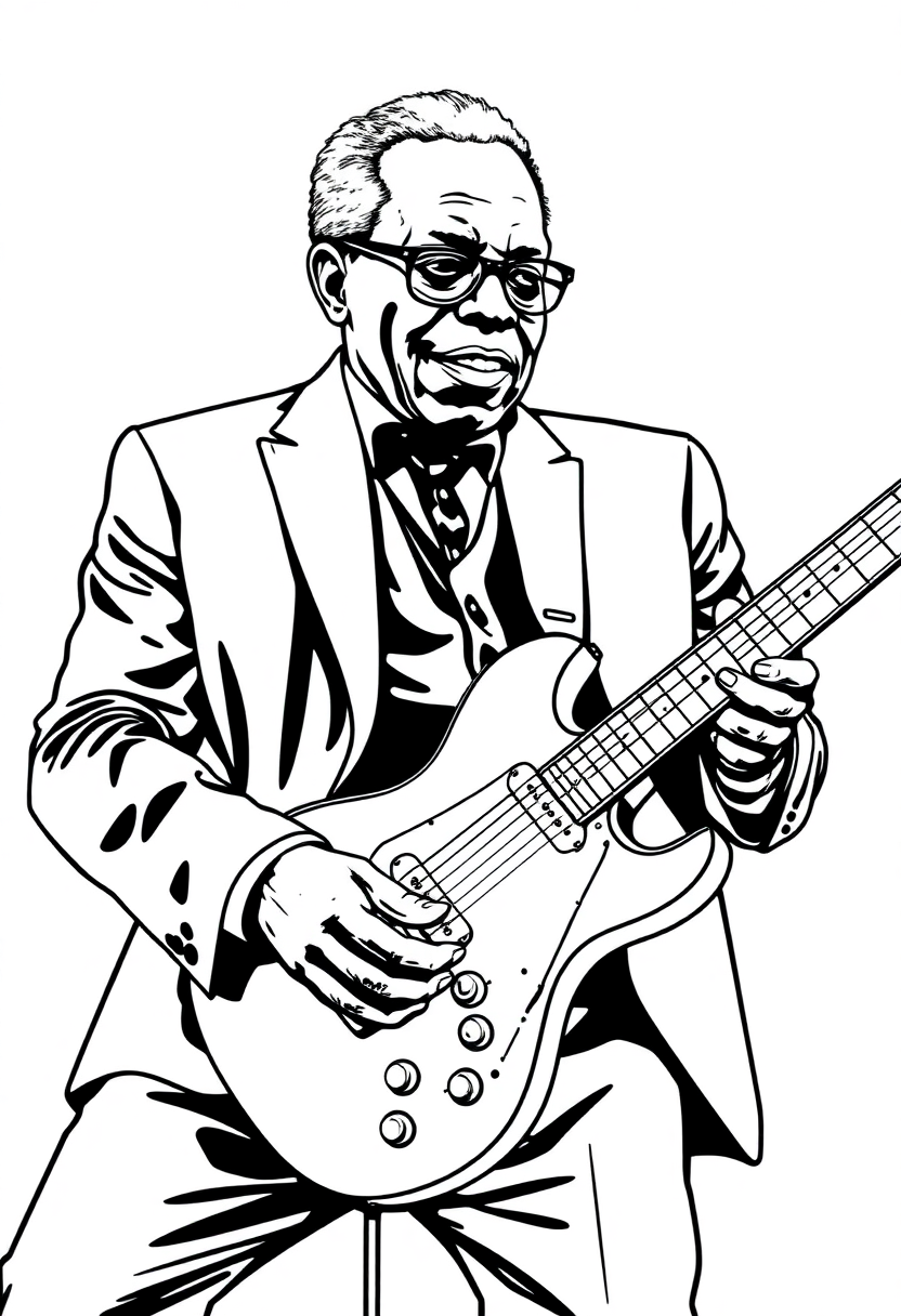 B.B. King with Guitar coloring page, free printable
