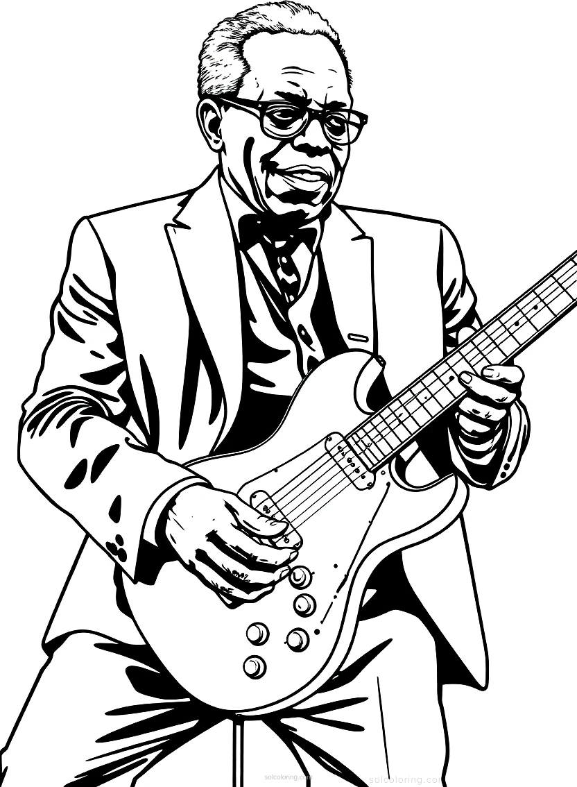B.B. King with Guitar coloring page for kids