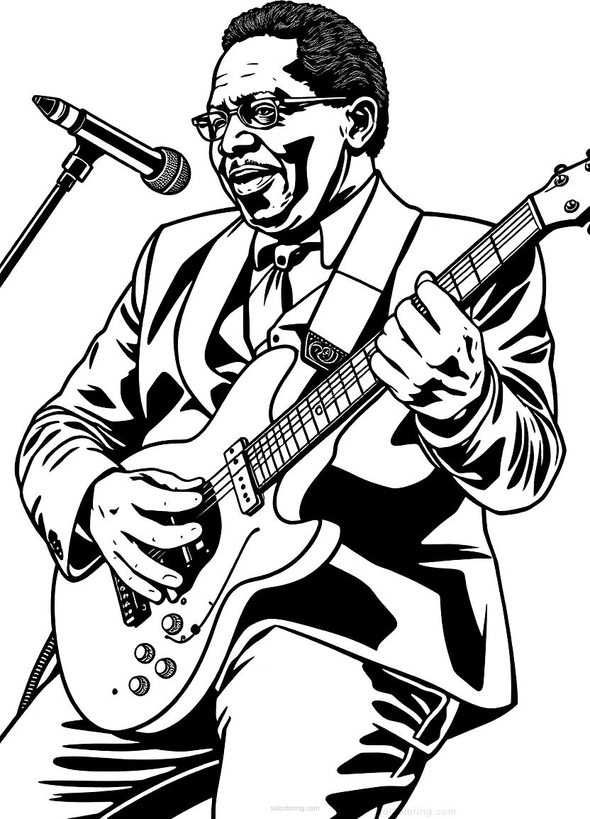 B.B. King with Guitar coloring page for kids
