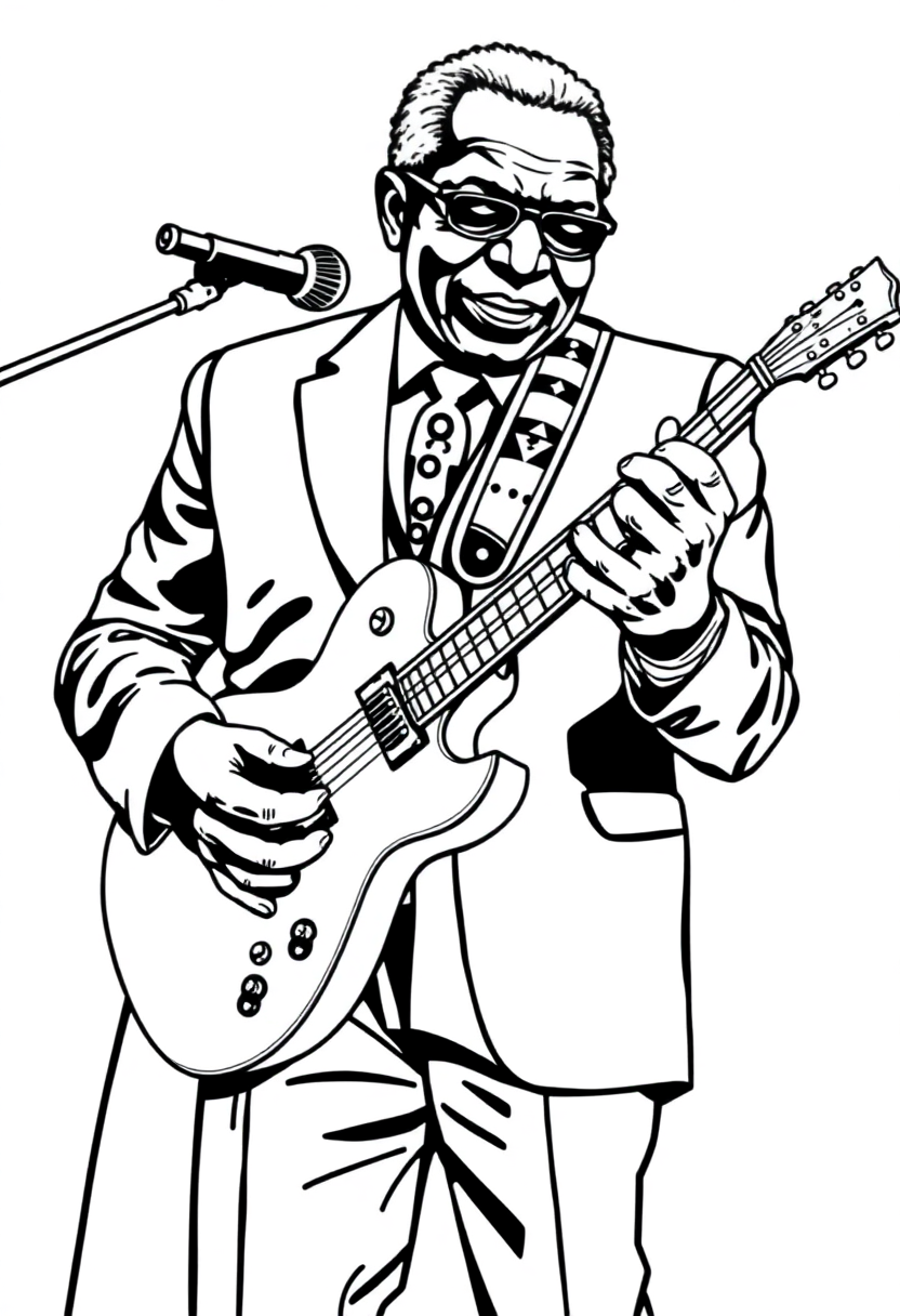 B B King With Guitar coloring pages